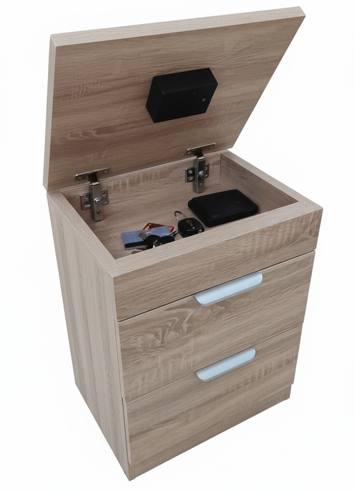 Le Chevet Secret - ( MDF )Table de Nuit avec Un COFFRE FORT 🔒 38/35/50 cm